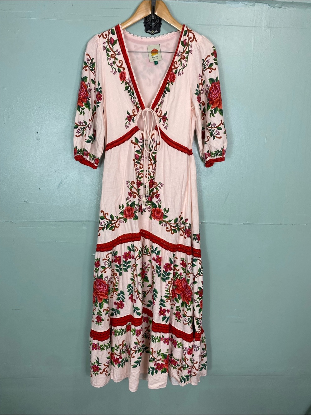 Farm Rio Flower Tapestry Maxi Dress Pink Floral Sundress Medium - Picture 2 of 8
